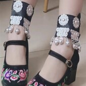 儿童少数民族演出脚套绑腿广西壮族云南苗族贵州侗族铃铛手腕黑色