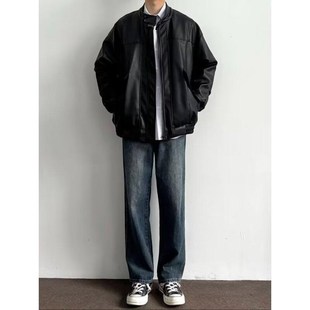 美式vibe提档版型裤子深蓝色牛仔裤男款秋季宽松垂感高级感直筒裤