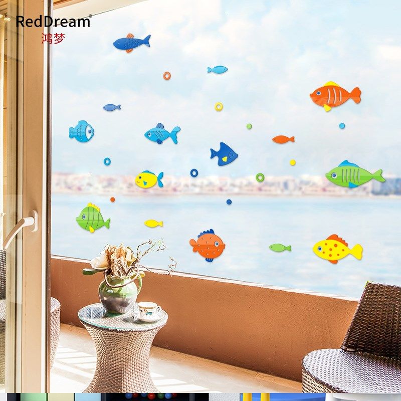 五彩小鱼3D立体亚克力儿童房幼儿园浴室创意电视背景装饰自粘墙贴