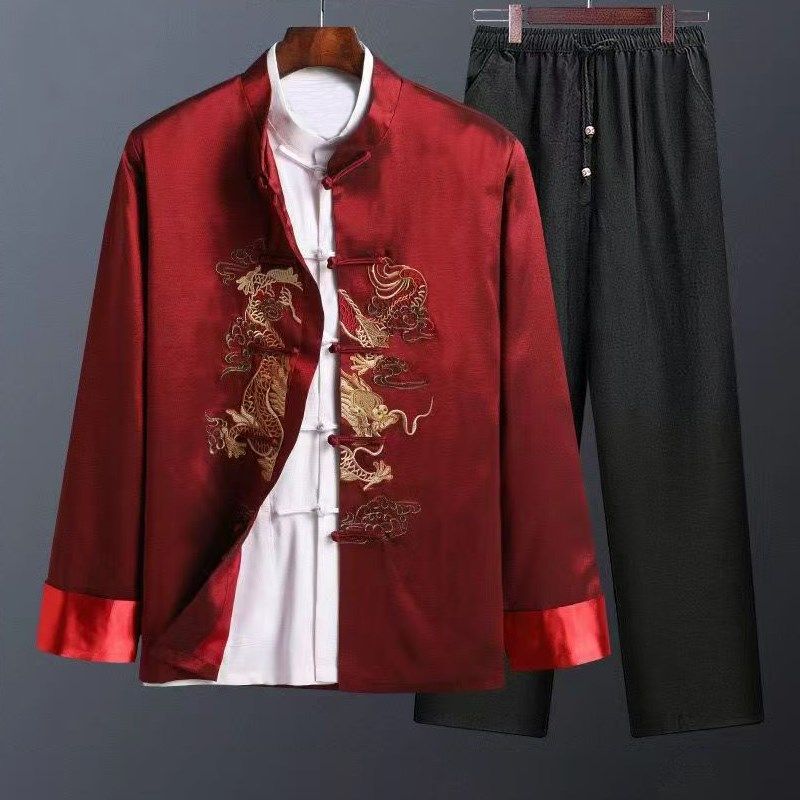 唐装中老年套装男中国龙男装秋冬爸爸装汉服老人生日祝寿夹棉外套,男装,唐装,淘宝优惠券,粉丝福利购,淘宝优惠卷