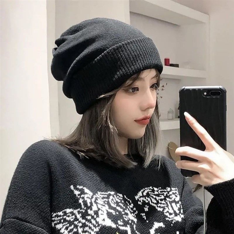 帽子假发一体女齐肩短发秋冬季新款时尚针织帽子堆堆帽加厚假发套