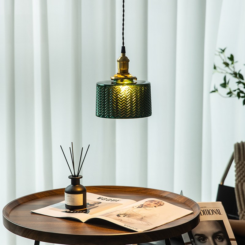 由灯记 复古绿波纹灯罩玻璃工业风咖啡厅奶茶店吧台餐厅灯床头灯