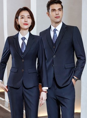 气质职业西服商务套装4S店销售灰色西服工装售楼部酒店物业工作服