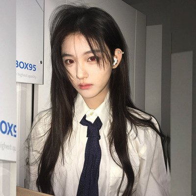 白月光黑茶色黑长直假发女全头套前额蕾丝八字刘海长发直发cos