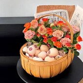 月子礼物送产妇花篮鲜花鸡蛋diy手提花篮月子花篮藤编篮子水果