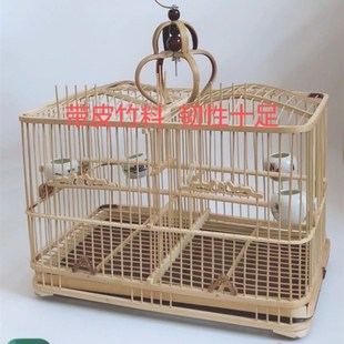 竹制鸟笼蜡嘴方笼玉鸟笼手工制作竹笼大号鸟笼子活动抽屉方便清洗