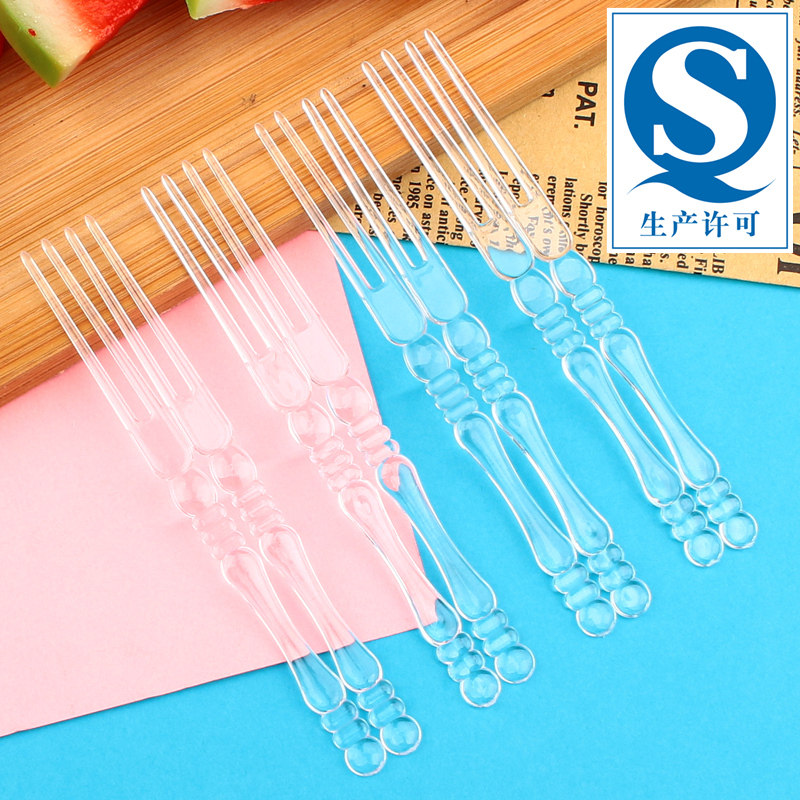 一次性水果叉KTV商用加厚水果签两齿竹节叉透明水果蛋糕餐厅叉子
