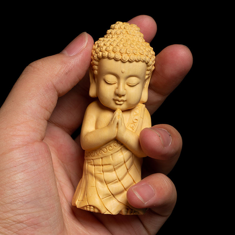 黄杨木手把件释迦摩尼佛像大日如来佛祖雕刻工艺品本命佛木雕摆件