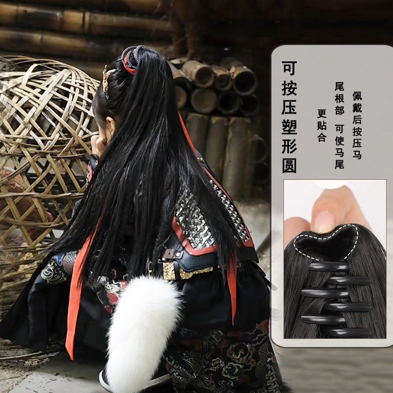 古风女侠客长50cm抓夹马尾锦衣卫儿童男高马尾假发古装汉服男发饰