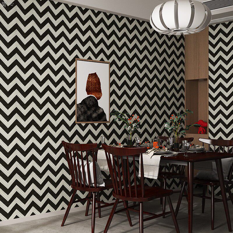 北欧黑白条纹壁纸自粘几何波浪卧室客厅电视背景墙壁纸自贴简约