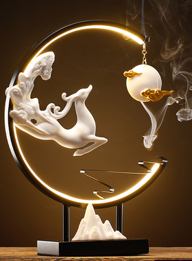 香薰炉陶瓷摆件创意中式招财一鹿相守送礼家居客厅酒柜桌面装饰品