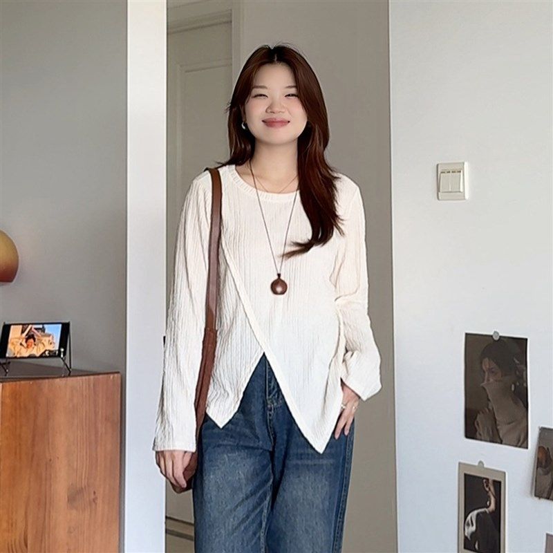 微胖的喵喵大码女装适合胖mm秋装长袖针织打底衫显瘦内搭上衣3551