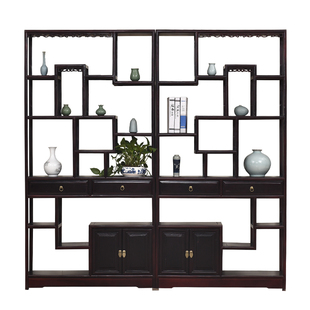 博古架实木中式摆件多宝阁展示柜茶架展示架子榆木架隔断茶叶货架