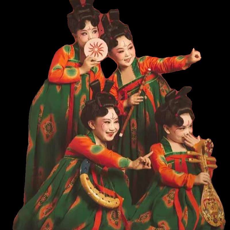 荷花奖郑州春晚唐宫夜宴演出服唐制唐俑汉服女儿童古典舞表演服装
