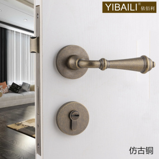 依佰利美式 亮金pvd分体锁简约静音房门锁 金色门锁轻奢室内北欧式