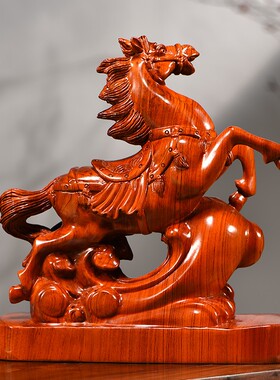 花梨木雕马到成功摆件实木质十二生肖马家居客厅办公室装饰工艺品
