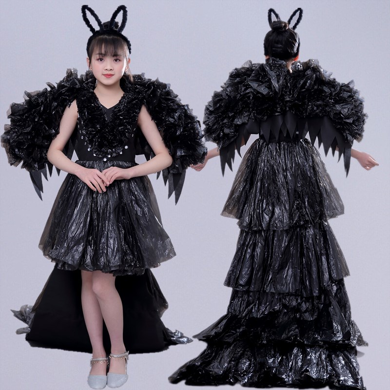 女孩环保服装儿童时装秀DIY创意材料制作天使衣服幼儿亲子走秀裙