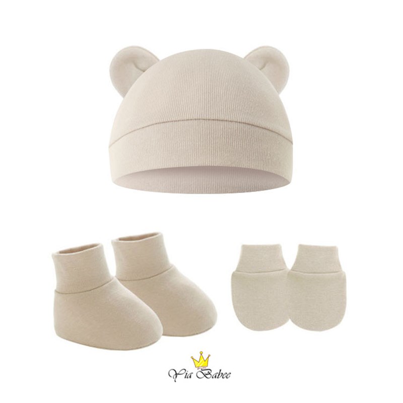 婴儿四季胎帽新生儿护囟门套头帽防抓挠手套袜子三件套0-1岁宝宝