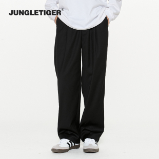 丛林老虎美式垂感阔腿裤西装裤男时髦高级感百搭休闲宽松灰色裤子