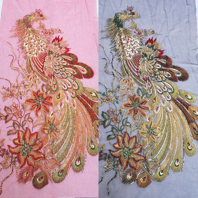 大号电脑绣花网纱亮片凤凰刺绣布贴民族表演服饰DIY装饰辅料