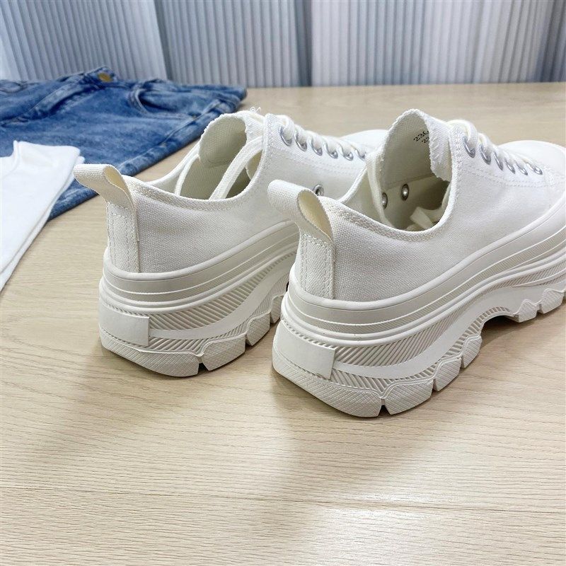 厚底帆布小d白鞋女2023秋季新款韩版百搭松糕鞋黑色运动休闲板鞋,女鞋,休闲板鞋,淘宝优惠券,粉丝福利购,淘宝优惠卷