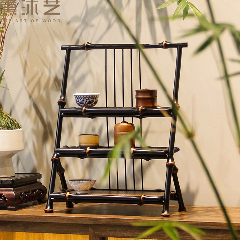 筇竹多层茶架桌h面收纳博古架茶道摆件架子茶杯架子茶具收纳置物