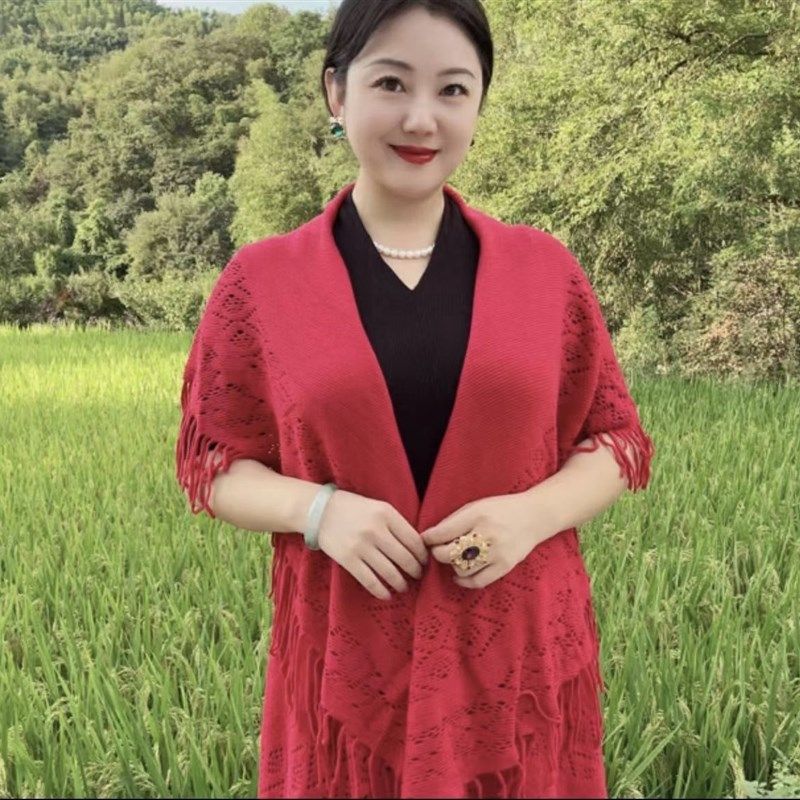 百变披肩秋冬季长款纯色毛线多功能洋气百搭流苏围脖保Z暖魔术围