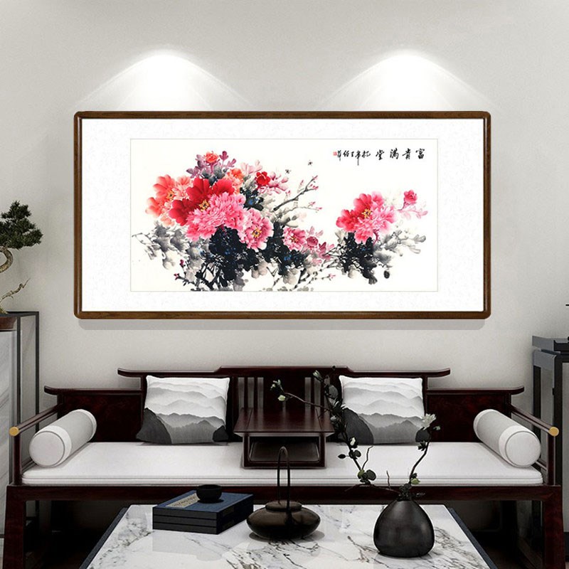 国画牡丹字画中式客厅装饰画花开富贵餐厅有框壁画V办公室花鸟挂