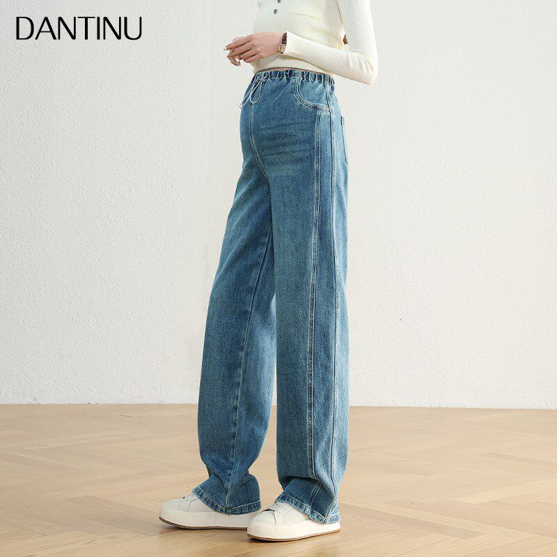 孕妇2025新款外穿春秋牛仔阔腿裤宽G松大码直筒松紧弯刀长裤女春