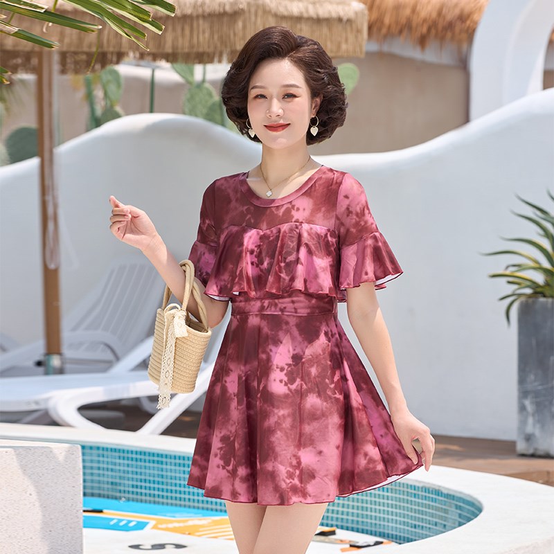2024新款妈妈款泳衣女分体保守遮肚显瘦裙M式中老年大码温泉游泳