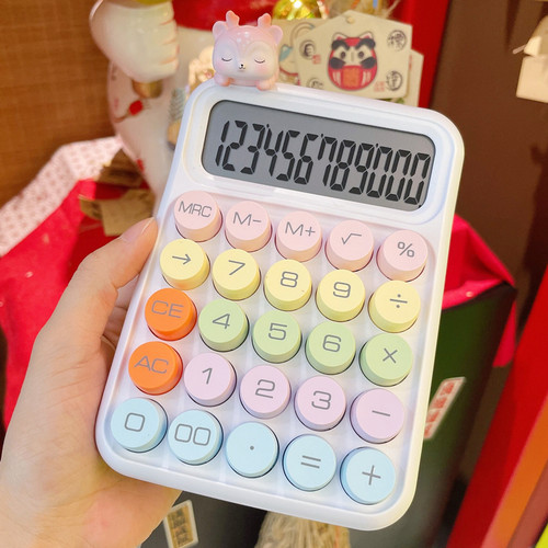 小清新多巴胺色系计o算器学生可爱柔性键盘公仔计算机财务会计办