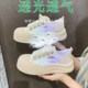 新款 厚底帆布小白鞋 女2025r夏季 百搭增高透气蕾丝网面休闲运动板
