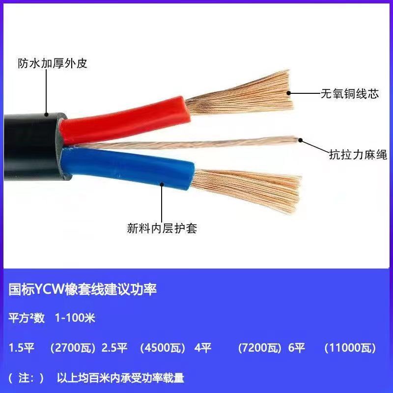 纯铜芯橡套YC/YCW橡胶软q电缆线国标2/3/4/5芯1/1.5/2.5/4/6平方