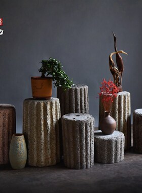 古代老石a器旧门墩底座天然石墩雕花花岗岩大理石石槽鱼缸石盆底