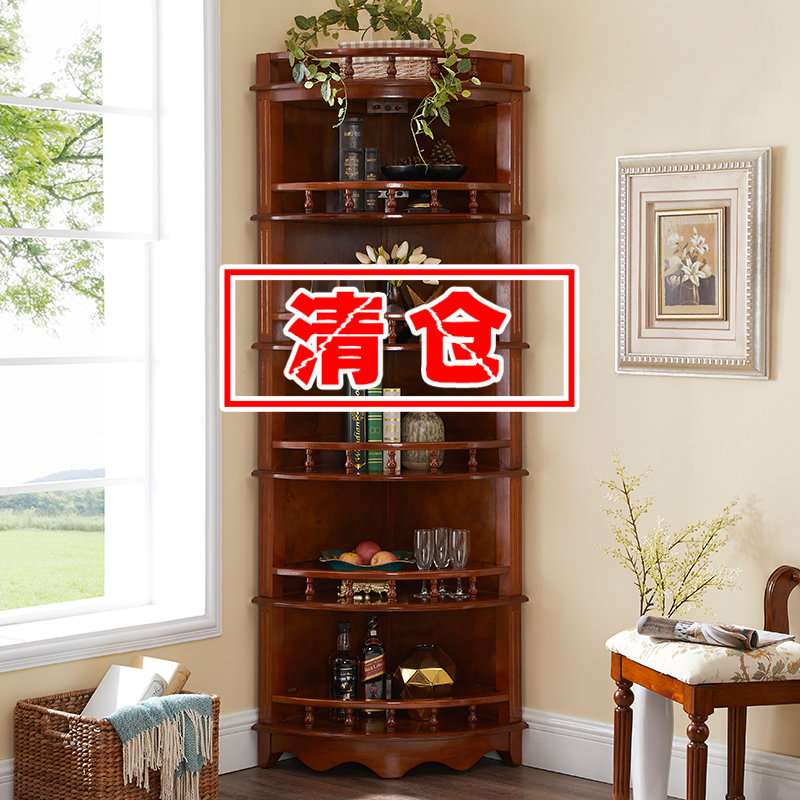 美式角落架转角柜实木客厅三角y置物架欧式角落柜扇形拐角柜墙边