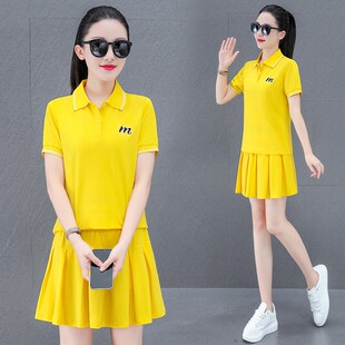 夏季学院风网球裙女套装时尚减龄休闲运动裤裙百褶裙两Y件套新款