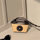 包包女2024h新款 夏曲奇抽绳菜篮子包单肩斜跨草编包小众手提水桶