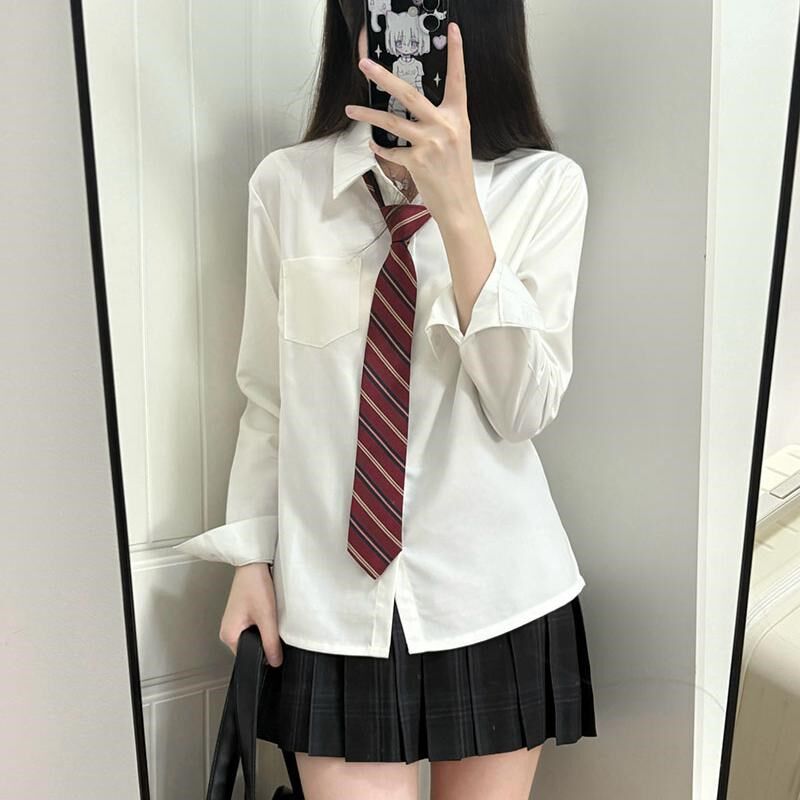 元兮少女 ejk制服长袖衬衫基础款校供感学院风宽松百搭叠穿白衬衫