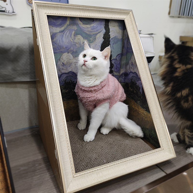 复古欧式黑金色奶白立体油画框装饰新奇猫咪家用画框猫抓板磨爪子图片