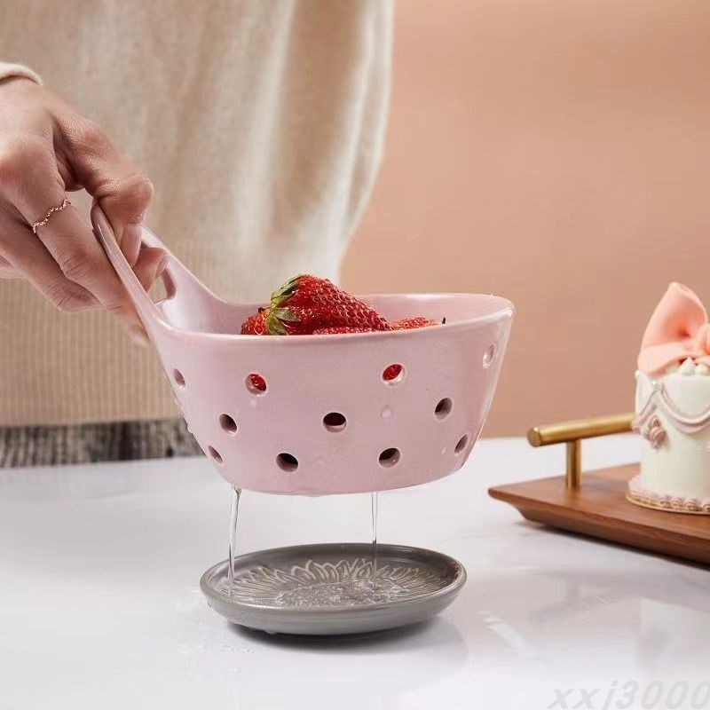 陶瓷沥水碗提手碗洗水果碗涮羊肉牛肉吃火锅过滤神器溏心蛋沥水篮