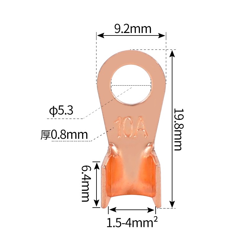 纯紫铜加厚国标开口鼻10A铜线耳铜线鼻子铜接头铜接线端子连接器
