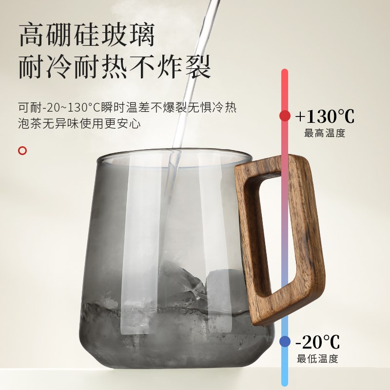 玻璃茶杯带把带盖男款防摔大容量耐高温茶水分离透明单层加厚
