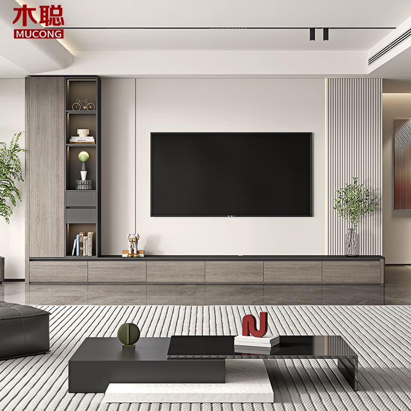 意式轻奢风电视柜落地收纳储物柜一体客厅家用展示柜小户型4D105