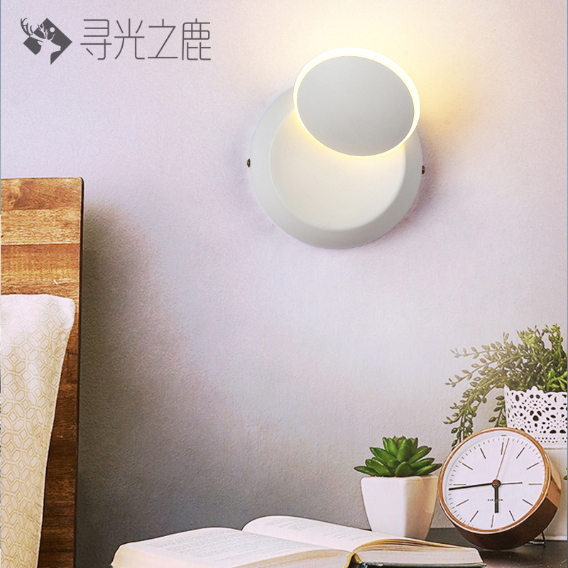 简约led灯 黑色白色旋转壁灯 创意时尚床头灯走廊过道墙壁灯1.2V