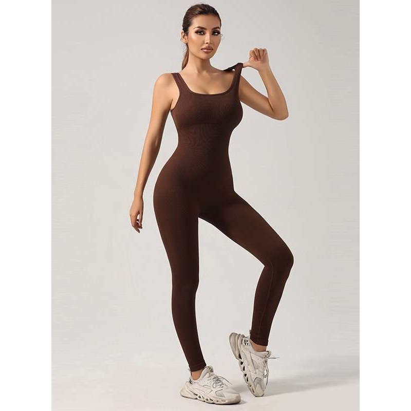 欧美跨境螺纹连体长裤服无缝弹力运动服健身连体瑜伽服连体衣