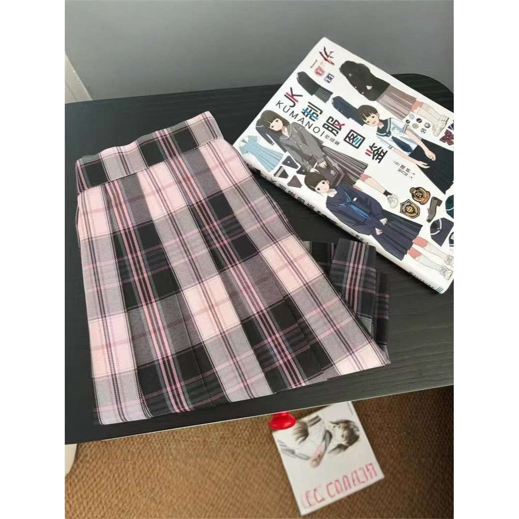 厂家 JK格裙雾海小杏中松蓝学生a 字半身裙小辣椒小枚玫红百褶