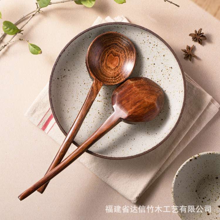 汤勺家用盛汤实木拉面勺日式原木泡面勺和风粥勺大号调羹吃面勺子