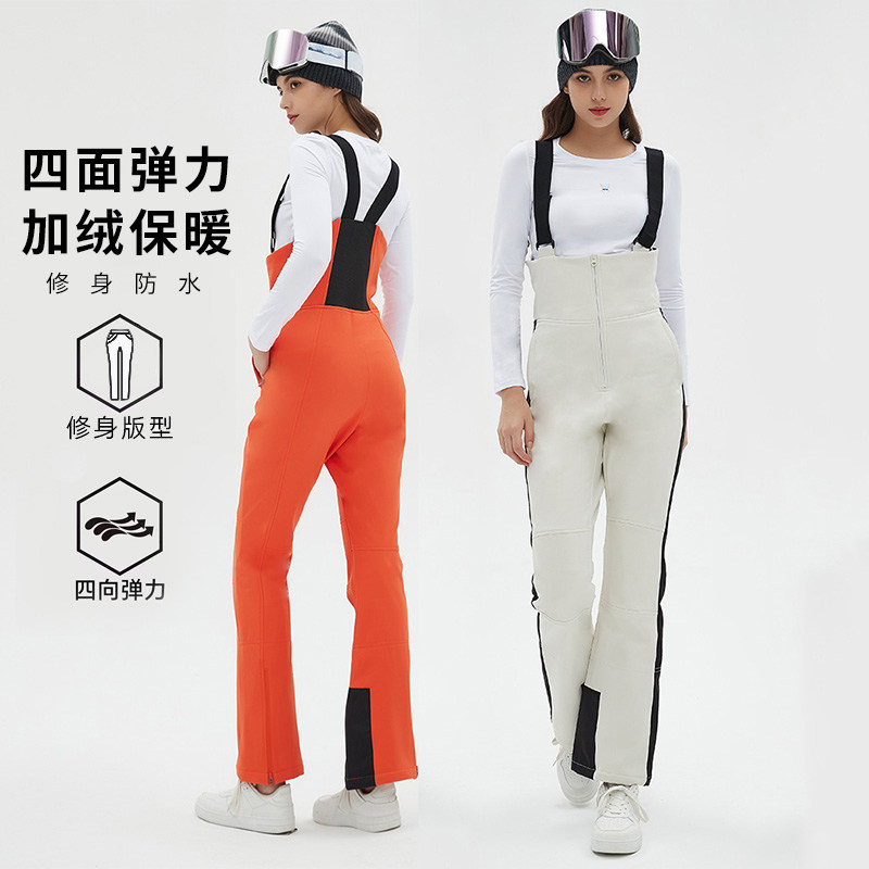 经典修身背带滑雪裤m女防水四面弹力加绒大长腿冬单双版连体滑雪