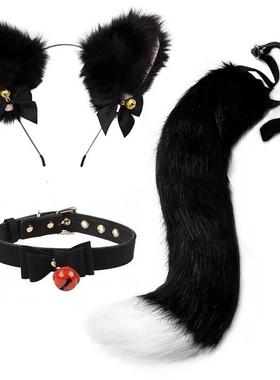 cosplay猫耳朵发箍猫尾巴饰品手作可爱猫娘兽耳发饰兽尾配饰套装