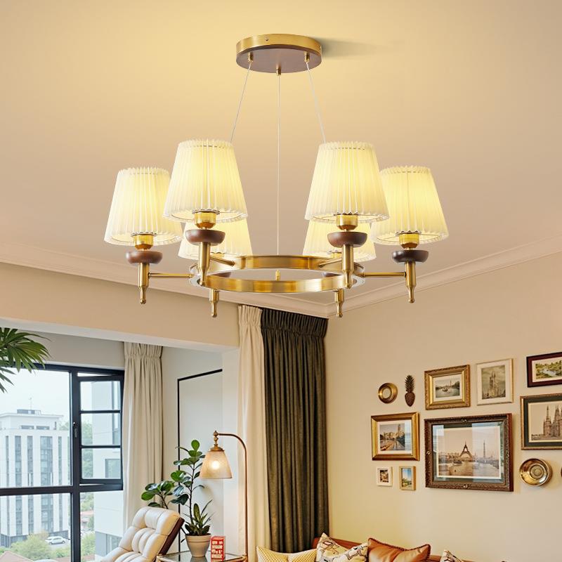 中古风客厅吊灯法式复古布艺民宿餐厅灯新中式别墅大厅主灯具4976